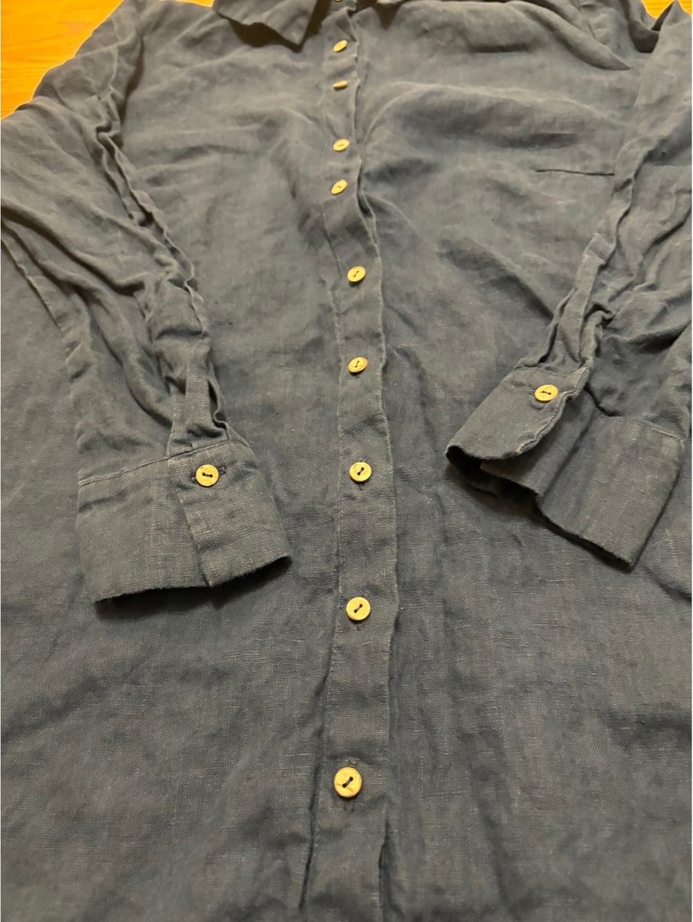 MaTuTu Linen Dress 100% Linen Long Sleeve Button-Up Pockets Dress Navy Size L - Picture 6 of 8